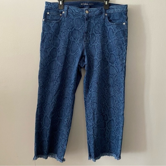 Michael Kors snake print denim jeans raw hem - Picture 2 of 11